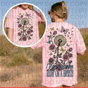 Ella Langley Pink Graphic T-Shirt with Floral and Butterfly Live Free Tshirt
